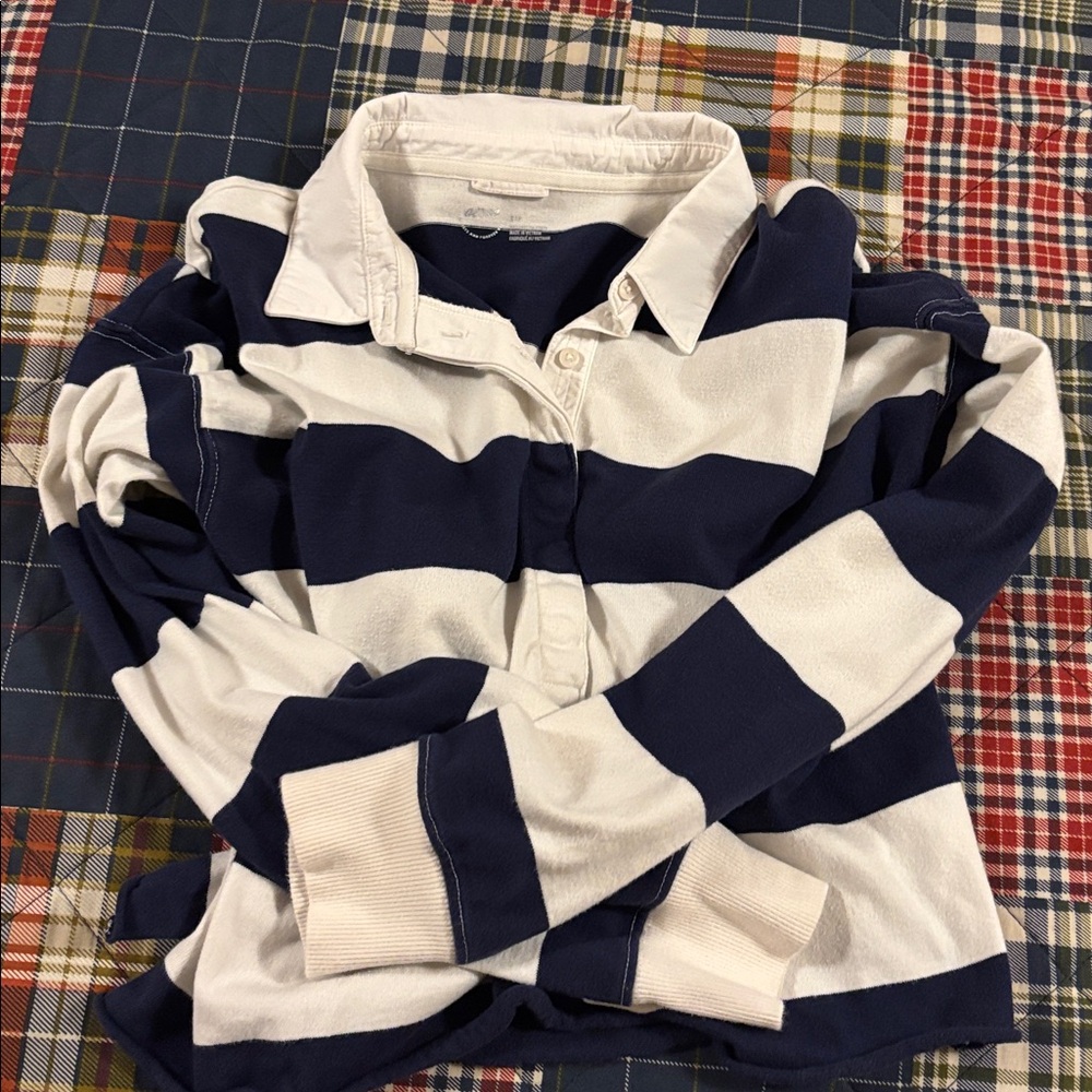 Aerie Cream and Navy rugby cropped tee